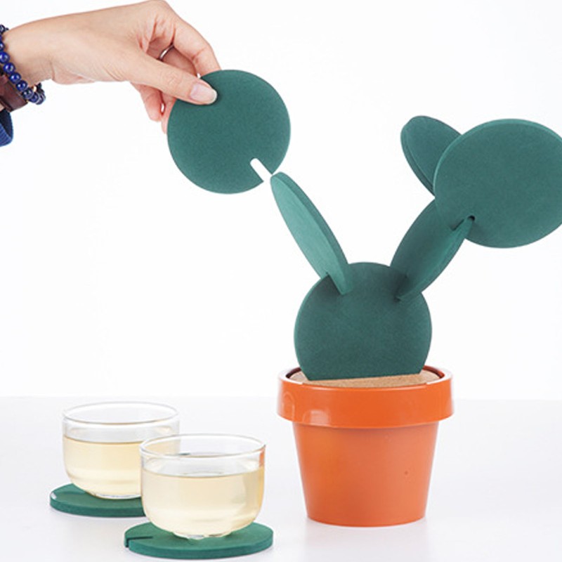 7 Pcs Cactus Coaster Set Cute Funny Green Cactus Coaster