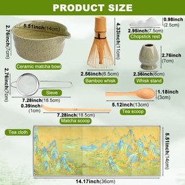 Matcha Whisk Set, 8 Pcs Japanese Matcha Whisk Set and Bowl with Scoop&Sifter, Traditional Mat cha Tea Kit for Mat cha Lovers, Ideal Gift Christmas, Birthday