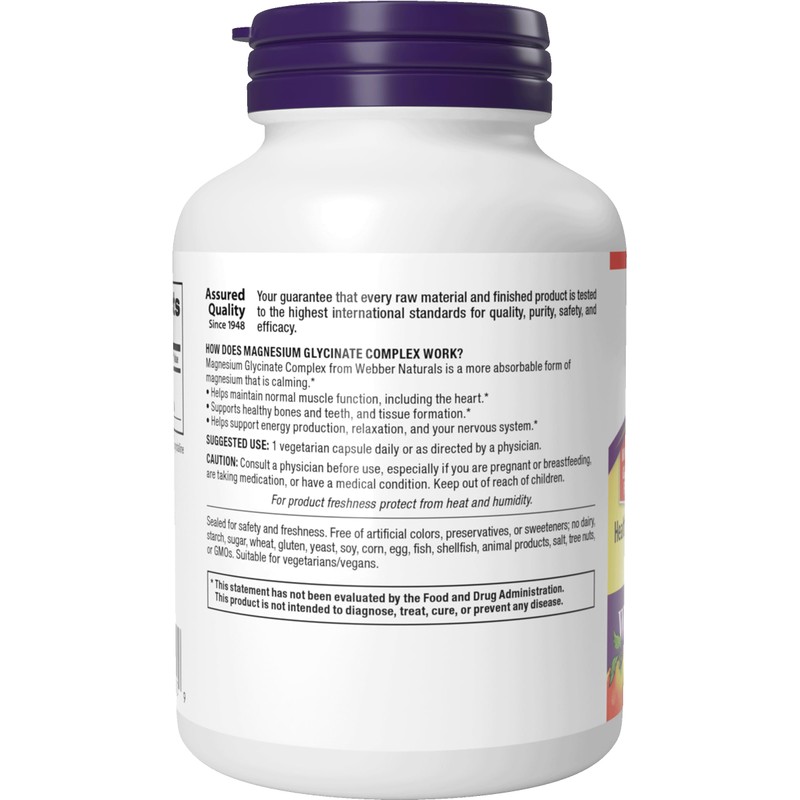 Webber Naturals Magnesium Glycinate Complex 200 mg, 120 Vegetarian Capsules,