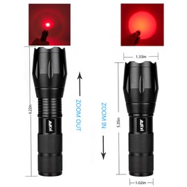 AuKvi 2 Pcs Powerful Red LED Flashlight - Long Range Red Hunting Light Torch, Zoombale, Waterproof, Best for Astronomy, Aviation, Night Observation