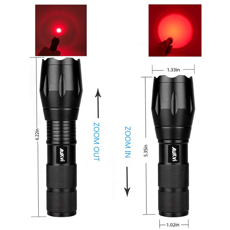 AuKvi 2 Pcs Powerful Red LED Flashlight - Long Range