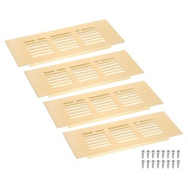 sourcing map Air Vents Cover, 4Pcs 150 x 60mm - Aluminum Alloy Mesh Air Return Vent Cover, Rectangle Louvered Ventilation Grille for Shoe Cabinet Wardrobe (Gold)