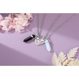 PESOENTH BFF Necklace for 2 - Matching Heart Best Friends Crystal Pendant Necklaces Friendship Jewelry Set For Women