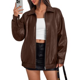 Trendy Queen Womens Leather Jackets Oversized Faux Motorcycle Plus Size Moto Biker Coat Fall Outfits Fashion Clothes 2025 Brown S