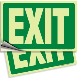 iSYFIX Exit Glow in the Dark Sign Stickers Green – 1 Pack 10x7 Inch – Photoluminescent Vinyl, Laminated for UV, Weather & Fade Resistance, Indoor & Outdoor for Business, School, Office, Warehouse