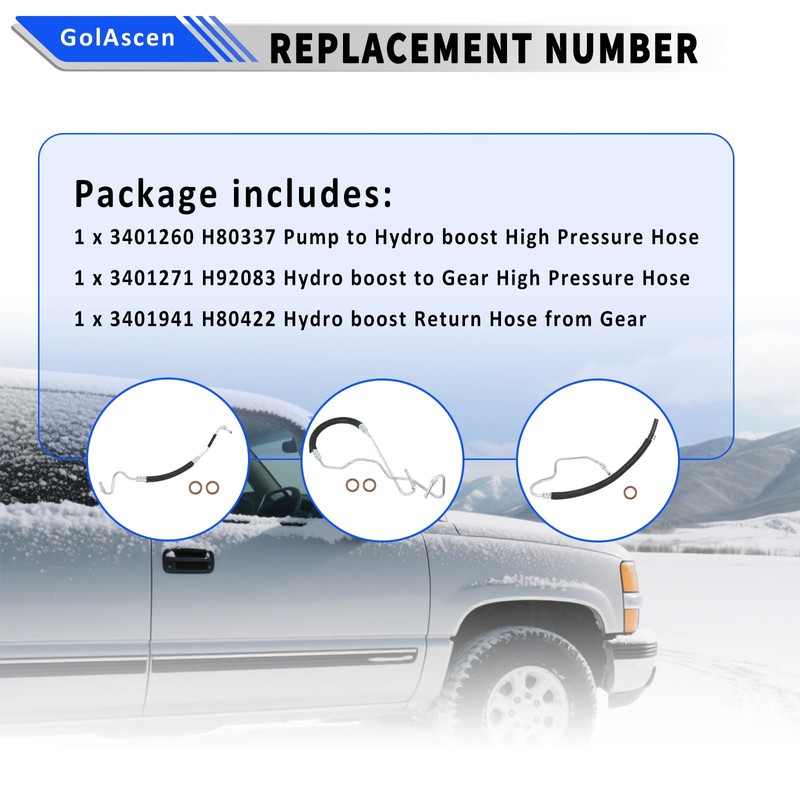 Power Steering Pressure Hose Diesel Return Hydroboost Compatible for Sierra
