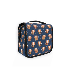 Moyyo Cute Cartoon Fox in Blue Background Toiletry Bag Travel Wash Bag Organised Toiletry Bag Hanging Toiletry Bag Gym Camping Toiletry Bag Portable Cosmetic Organiser Bag for Women Girls Kids
