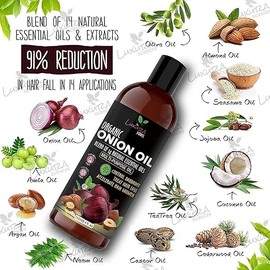 Generic Organic Onion Hair Growth Oil | Controls Hair Loss, Thinning & Dandruff | Volume Filler & Hydrating | with 14 Essential Oils | 8.45 Fl Oz/250ml