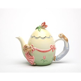 Cosmos Gifts 61407 Fine Ceramic Spring Bunny with Pink Tulip Teapot, 7-3/4" L