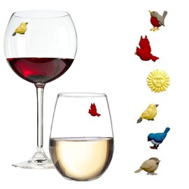 Bird Wine Glass Charms - Magnetic Drink Markers to Identify All Your Glassware - Set of 6 Cocktail Charms by Simply Charmed