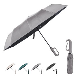 Risipu Ring Buckle Umbrella,Compact Folding Travel Umbrella for Rain & Sun, Automatic Open Close,10 Ribs, Portable Umbrellas for Men and Women (Gray, 23")
