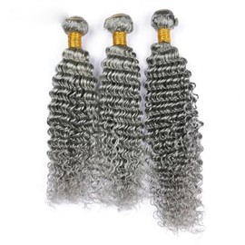 Peenoll 10 12 14 Inch Human Hair Bundles Sliver Grey Deep Wave Bundles Human Hair 100% Unprocessed Soft Sewn In Hair for Black Women with Double Weft