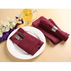 Palisa Cloth Dinner Napkins with Hemstitched Detailing & Mitered Corners Set of 12 (18x18 Inches) Burgundy - Cotton Reusable Dinner Napkins - Perfect for Weddings & Everyday Use
