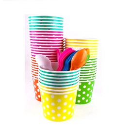 Worlds Paper Ice Cream Cups With Plastic Spoons Polka Dot Paper Yogurt Cups 16OZ Mix 50 Set