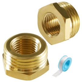 Lyeteung 2 PCS G1/2 Male to G1/4 Female Brass Reducer Connector, Brass Hex Bushing Reducer Connector with Raw Material Tape, for Pipe Connecting Conversion