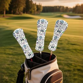 Rnyleeg Cute Golf Club Covers for Women Funny Driver Head Covers Beige Fairway Wood Head Covers 3/5 Waterproof PU Leather Hybird Headcover Mother's Gifts-I Will Always Love Golf