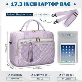 RAINSMORE Laptop Bag Women's 17.3 Inch Laptop Briefcase Waterproof Work Bag Teacher Bag Business Laptop Notebook Bags Women's Shoulder Bag, Grey-purple