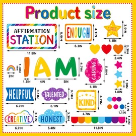 Mooliwe Affirmation Station Bulletin Board Set Motivational Bulletin Board for Classroom Decors I Am Positive Affirmations Accent Cutouts for Classroom Wall Back to School(Rainbow)