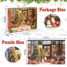 Christmas Advent Calendar 2024 Puzzles with 1:1 Reference Poster - 1000 Pieces Xmas Shop Jigsaw for Kids and Adults, 24 Boxes Countdown Calendar to Christmas Family Toys Gift, 27.6 in x 19.7 in