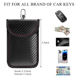 JUSTTOP 2PCS Faraday Bag for Key Fob, Car RFID Faraday Cage Protector Key Pouch with Hook Securing Keyring, Anti-Theft Key Fob Bag Signal Blocking Holder for Keyless Entry Car Keys (Black)