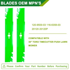 JSXDNWYJ 120-9500-03 116-6358-03 20120 20120P Timemaster 30 inch Mulching Blades for 30" Deck Toro 20199 20200 20975 20977 22205TE Ex Mark ECKA30 Lawn Mower (2 Pack)