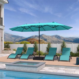 PURPLE LEAF 14ft Patio Market Umbrella with Base Double-Sided Rectangle Outdoor Table Sun Umbrellas with Crank 12 Heavy Duty Sturdy Ribs for Pool Beach Deck Backyard Turquoise Blue