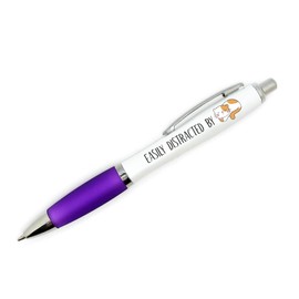PartiKraft - EASILY DISTRACTED BY CATS Pen with Ginger & White Cat - Purple Grip with Black Ink