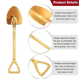 4 Pack Dessert Spoon 6 inch Shovel Shape Stainless Steel Spoons Ice Cream Fruit Spoon for Home Kitchen or Restaurant, Gold