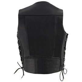 Milwaukee Leather ML1359 Men's Black Premium Leather Side Lace Motorcycle Rider Vest w/Buffalo Nickel Snaps Closure - 50