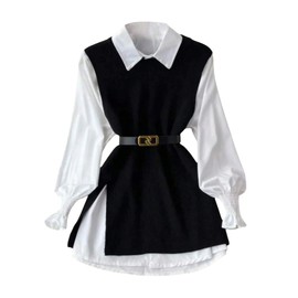 OYOANGLE Women's Slit Hem Crew Neck Knit Sweater Vest Tunic Sleeveless Pullover Tops Black Large