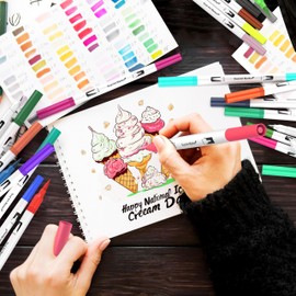 Halobios 120 Color Dual Tips Brush Pens, Fine and Brush Tip Markers with Swatch Card for Adult Coloring, Art Markers Set for Journaling Calligraphy Drawing Sketching Doodling Illustrating