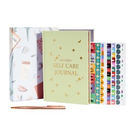 Self Care Journal, A5 Self-love Daily Journal Guided Self Discovery Log with 6 Sticker, Mental Health Personal Development Self-care Planner for Reflection Self-help Gratitude Mindfulness (Green)