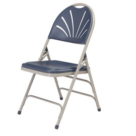 (4 Pack) NPS 1100 Series Deluxe Fan Back with Triple Brace Double Hinge Folding Chair, Dark Blue