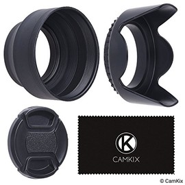 67mm Set of 2 Camera Lens Hoods and 1 Lens Cap - Rubber (Collapsible) + Tulip Flower - Sun Shade/Shield - Reduces Lens Flare and Glare - Blocks Excess Sunlight (67 mm, Rubber Hood + Tullip Hood + Cap)