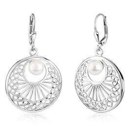 MATERIA by Matthias Wagner SO-331 Women's Round Earrings 925 Silver Pearl Earrings, Pearl