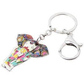 WEVENI エナメル合金 象 キーチェーン ジャングルアニマルキーリング ジュエリー レディース ガールズ バッグ 車 財布 US サイズ: 47mm x 40mm カラー: ホワイト