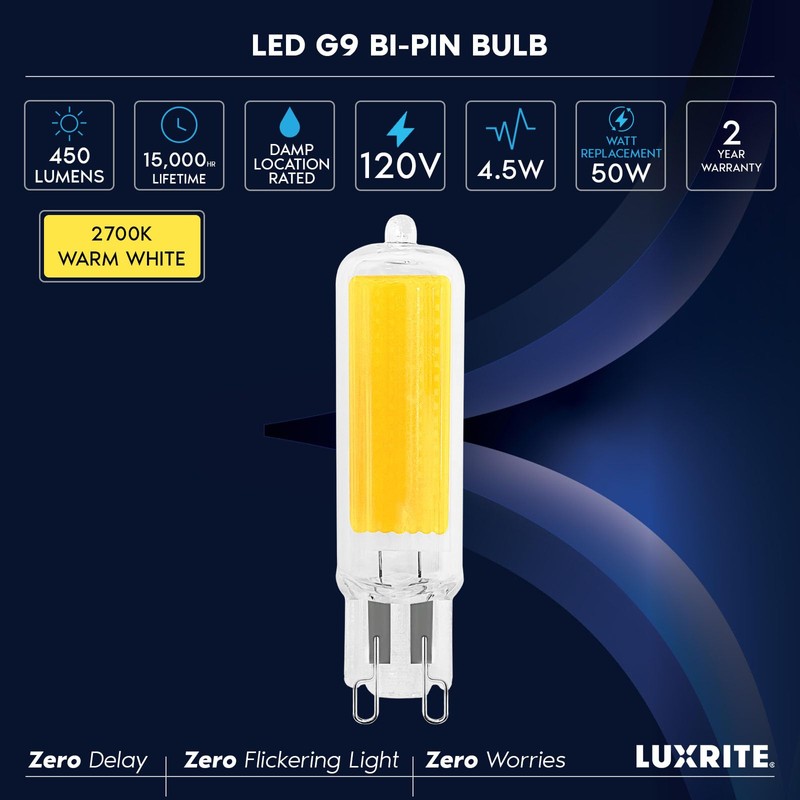 LUXRITE G9 LED Bulb Dimmable 4.5W, 50 Watt T4 G9
