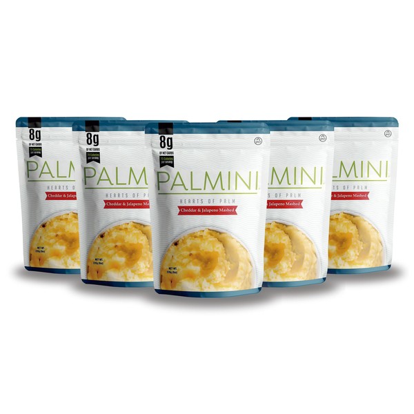 NEW!! Palmini Cheddar & Jalapeno Mashed |Low Carb, Low Calorie Hearts of Palm Mashed| 8g of Net Carbs, 70 Calories Per Serving | As Seen on Shark Tank | Ready-to-Eat | (8 Ounces Pouch (Pack of 6)