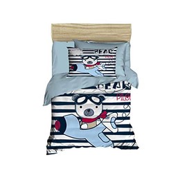 paradise RANFORCE 100% Cotton Baby Bedding, Pilot Bear Themed Duvet Cover Set, Crib Bedding for Baby Boys, Blue