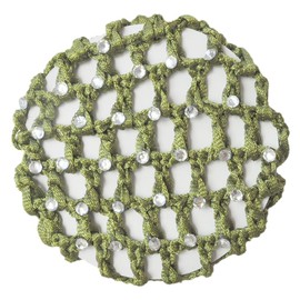 Crochet Bun Cover with 30 Rhinestones For Womens 3, 4, 5, 6 PCs Same Color Set (4 PCs Set, Army Green)