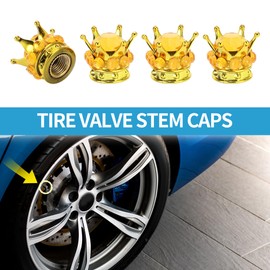 A ABSOPRO Tire Valve Stem Caps 12.8x15.8MM Car Wheel Valve Cap ABS Gold Tone Faux Crystal Crown Style for Car Bike Motorcycle Truck Anti Crash Tyre Valve Stem Cover Valve Dust Cap 4 Pcs