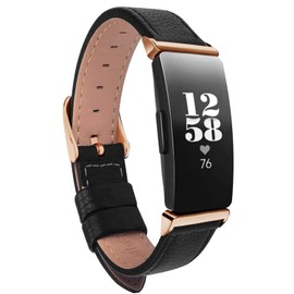TUV PLNT Bands Compatible with Inspire HR & Inspire & Inspire 2 Women Men, Leather Accessories Strap Wrist Band Compatible with Inspire 2/ Inspire/Inspire HR(Black Rose Gold)