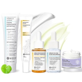 WEUD Skin Care Coreano 5 En 1 Kit, con 1 Crema Hidratante Centella Niacinamida + 1 Cremas de Ojos Retinal + 1 Crema para Cuello + 1 Serum Centella + 1 Serum Péptidos Propóleo, para Todo Tipo de Piel