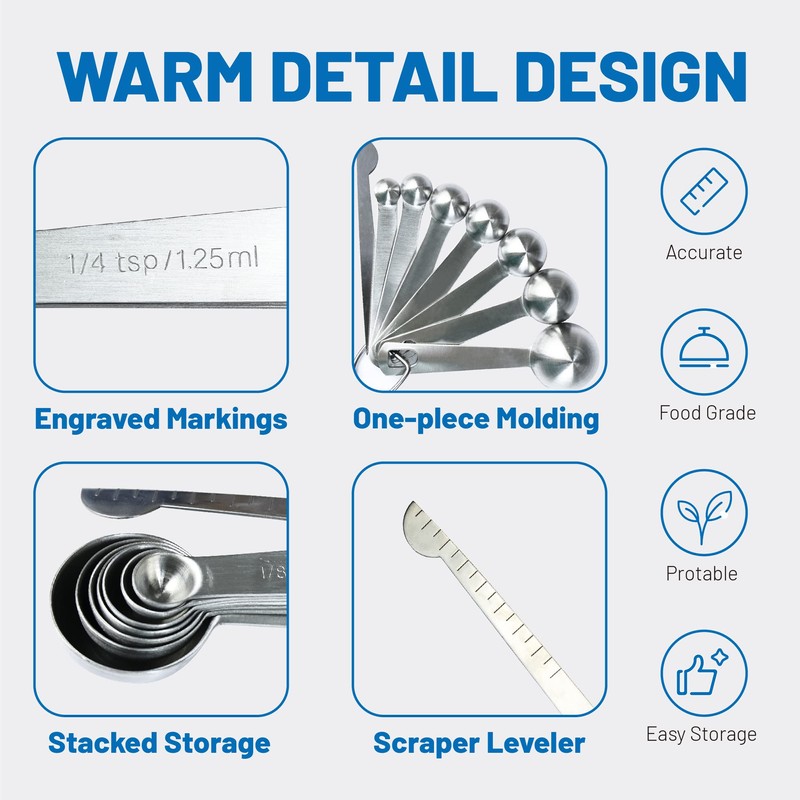 8PCS Measuring Spoons, Premium Heavy Duty 18/8 Stainless Steel Measuring