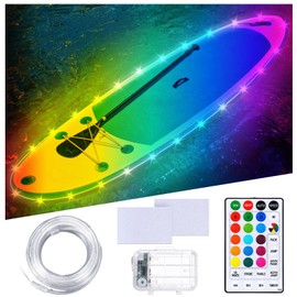 Glooglitter 22ft Kayak Paddle Board Lights Kit IP68 Waterproof Dream Color SUP Glow Lights with Remote Battery for Powered Kayak Night Kayaking SUP Canoes, Marine Safety Boats