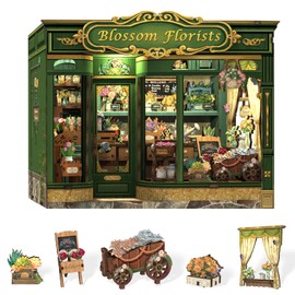 CUTEBEE Book Nook Kit - DIY Wooden Miniature House Flower Shop Style, Miniature House DIY Dollhouse Bookcase Art, Unique Gift for Family and Friends (Blossom Florists)