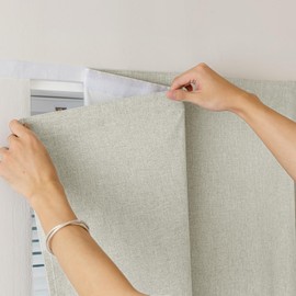 Sovtfides 100% Blackout Magic Tape Stick On Curtains Window Shades Pull Down Blackout Window Cover No Drillng Self Adhesive Curtains No Rod Small Windows, W35 x L60 inch, 1 Panel, Light Beige