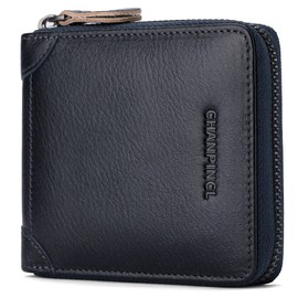 Mens Genuine Leather Zipper Wallet RFID Secure Large Capacity Double Fold Multi-card Leather Wallets for Men and coin purse (Vintage leather black)