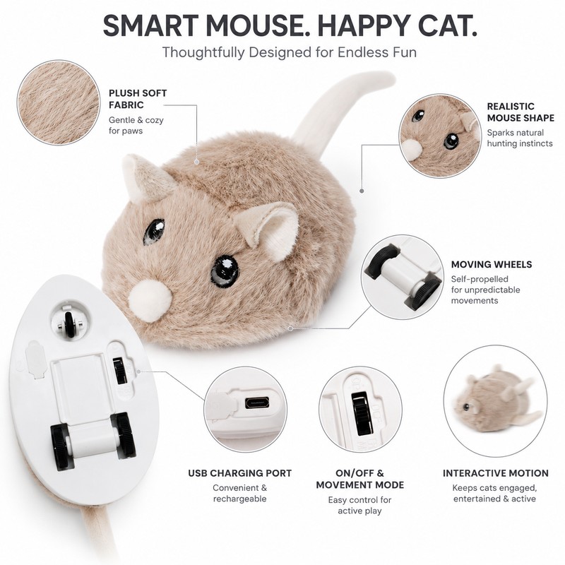 Electric Mouse Cat Toy for Indoor Play – Fast-Moving Plush