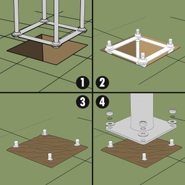 Royal Shade Reinforced Base Frame Set for Shade Sail Pole, Heavy-Duty 15" Rebar - Easy Installation for Backyard, Concrete, Outdoor, Patio, Soil - Life Time Warranty